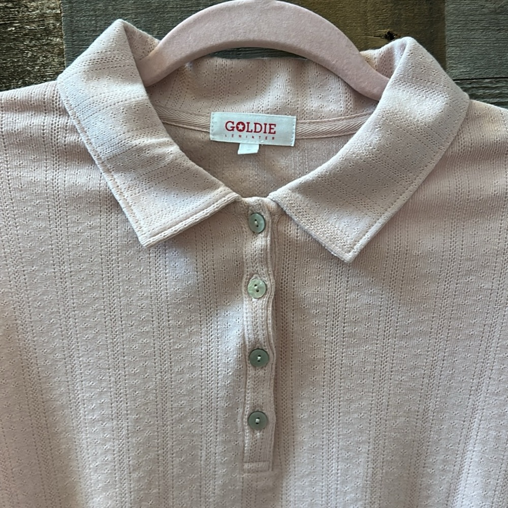 Goldie Lewinter Blush Pink Pointelle Short Sleeve Polo Top S